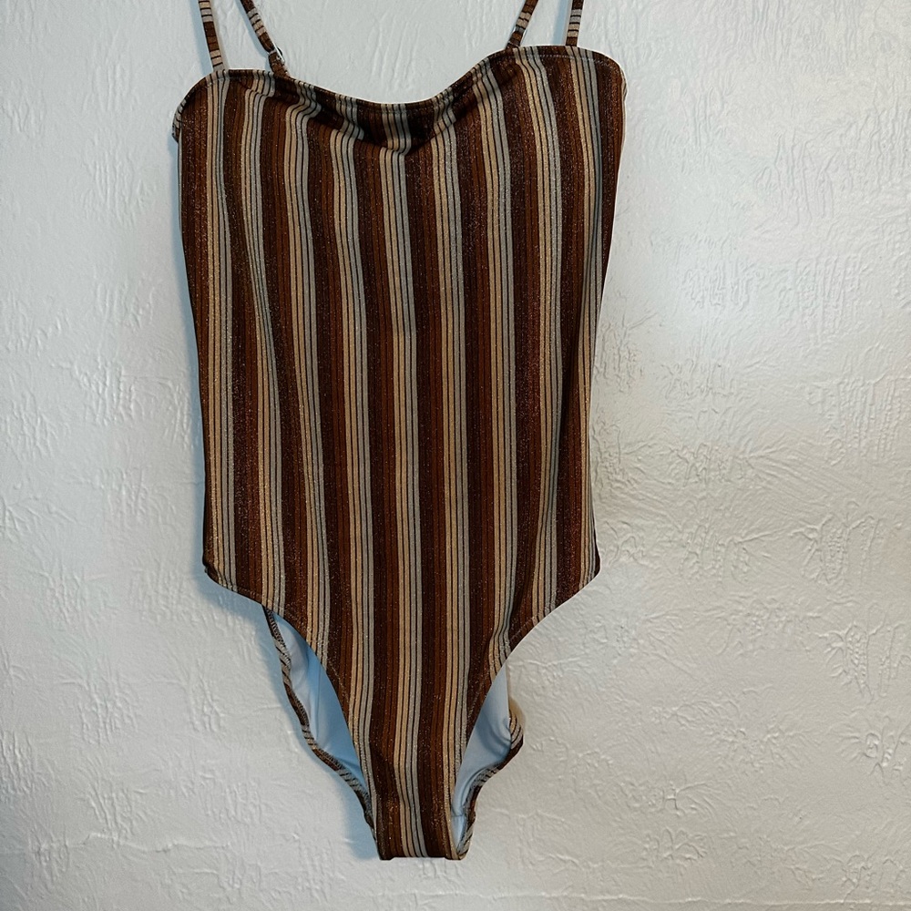 American Eagle Outfitters Brown Striped One Piece Swimsuit